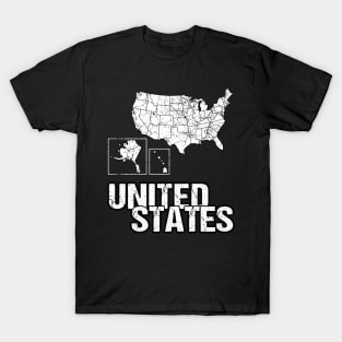 Vintage United States Black & White Map T-Shirt